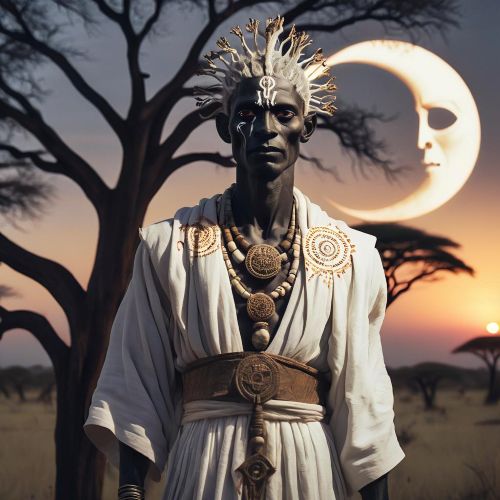 "Adroa, the Supreme God, depicted as a majestic figure radiating divine light and authority."