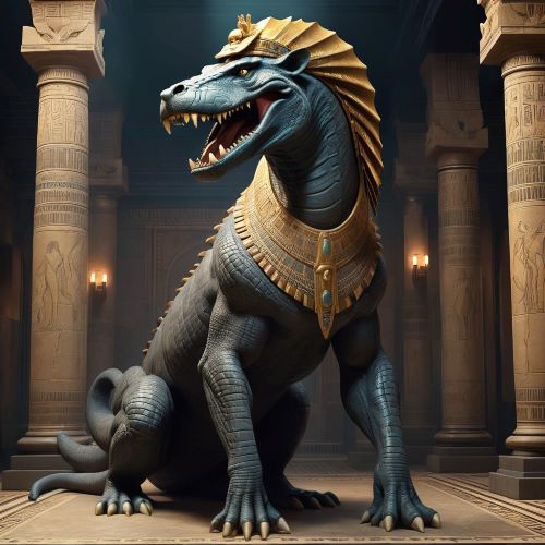 Image of the fearsome Egyptian demon Ammit, devourer of souls in the afterlife.