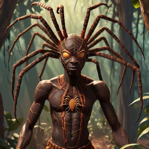 Akan and Ashanti trickster god Anansi in between shapeshifting