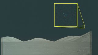 This image captured during NASA’s Apollo 17 moon mission in December 1972 contains three “dots” in a triangular formation in the lower right quadrant of the lunar sky that is clearly visible upon magnification of the image.