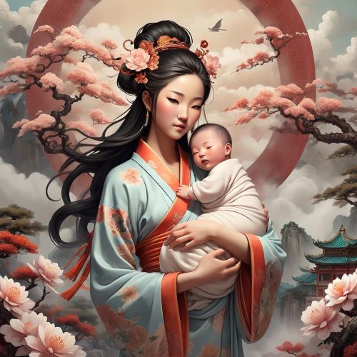 Image of Bixia, the revered Chinese goddess of dawn, fertility, and mountains.
