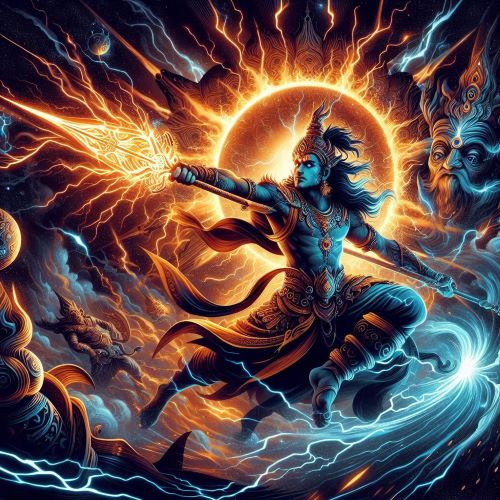Image of the legendary divine weapon Brahmastra, symbolizing immense cosmic power and destruction.