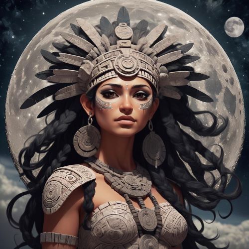 Image of the Aztec moon goddess Coyolxauhqui, symbolizing cycles, conflict, and celestial power.