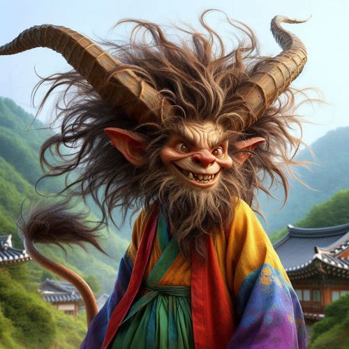The Korean trickster goblin Dokkaebi with a Korean background