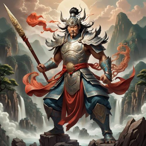 Image of the three-eyed Chinese warrior god Erlang Shen known for his courage, justice, and supernatural powers