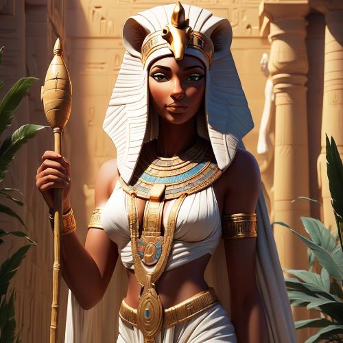 Image of the ancient Egyptian lion-headed goddess Hatmehit associated with protection, fishing, and the Nile Delta