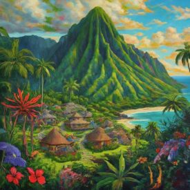 Hawaiian_ Landscape imagery representing Hawaiian Mythology