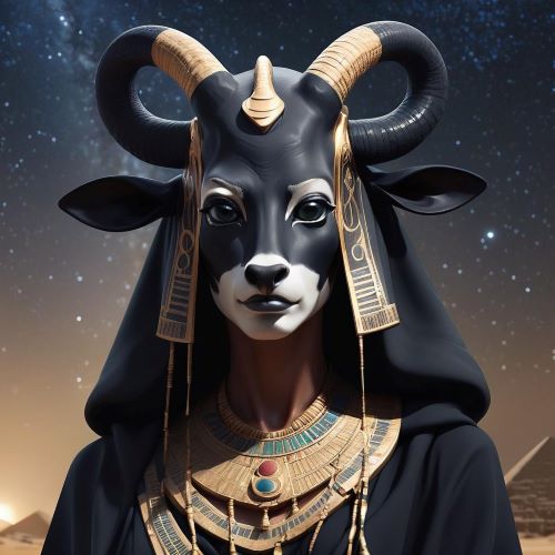 Image of the ancient Egyptian cow goddess Hesat, symbolizing nourishment, fertility, and maternal care.