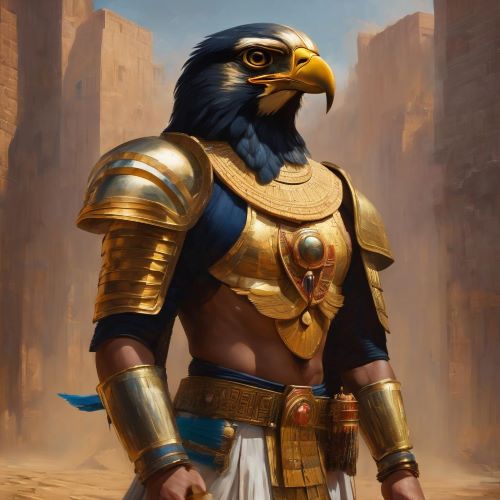 Image of the falcon-headed Egyptian god Horus, symbolizing kingship, protection, and the sky