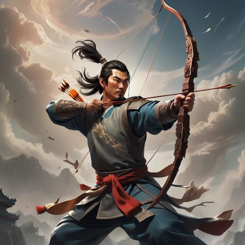 Image of the legendary archer Hou Yi, renowned for shooting down nine suns in Chinese mythology.