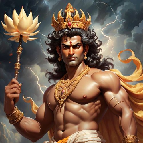 Image of the mighty Vedic god Indra, ruler of the heavens and lord of storms and rain