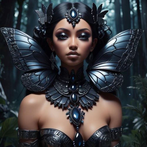 Image of the fierce obsidian butterfly goddess Itzpapalotl, symbolizing death, transformation, and protection.