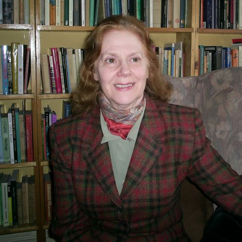 Juliette Wood depicted in scholarly portrait art as a respected folklorist exploring myth, legend, and cultural tradition.