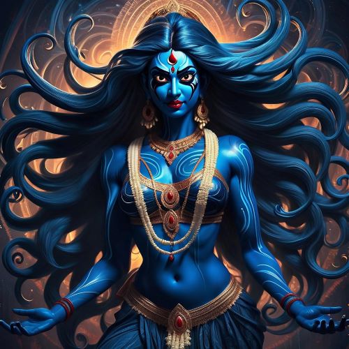Image of the fierce Hindu goddess Kali, embodying destruction, transformation, and divine power