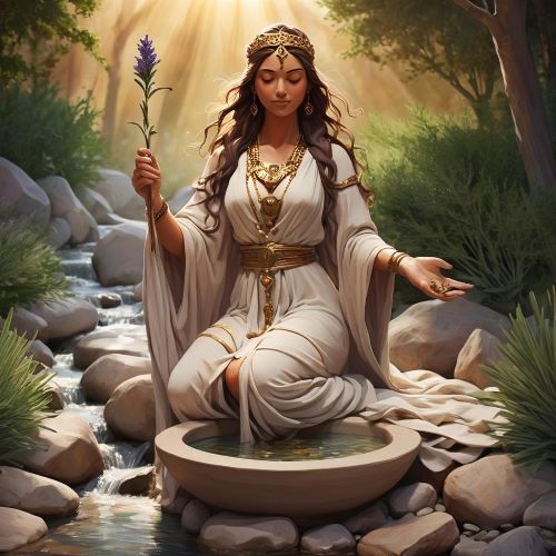 Image of the Hittite goddess Kamrusepa, associated with healing, magic, and protection.