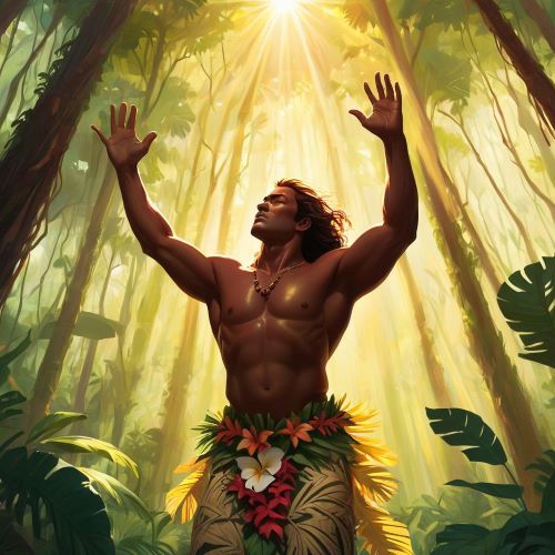 Image of the Hawaiian god of creation and life, Kane, associated with freshwater, sunlight, and growth.