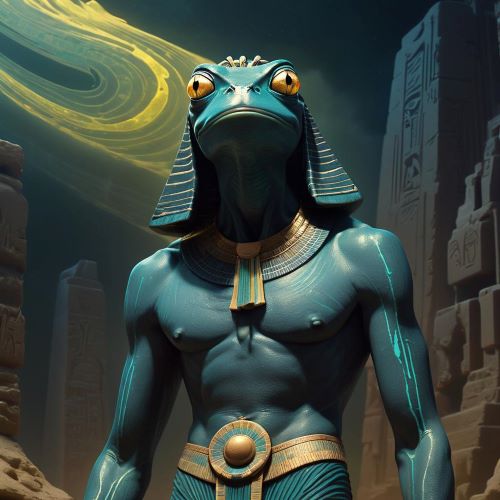 Image of Kek, the ancient Egyptian deity of darkness and chaos, symbolizing primordial forces.