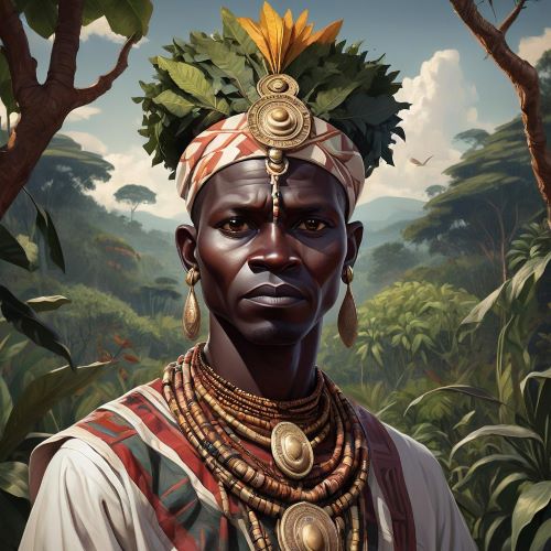 Image of the legendary first human and culture hero of Central Africa, Kintu