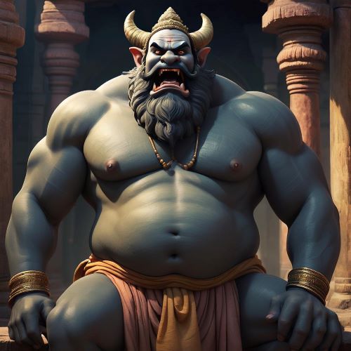 Image of the giant demon Kumbhakarna from Hindu mythology known for his immense size and legendary sleep.