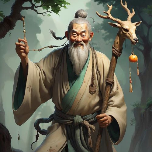Image of Li Tieguai, the legendary Daoist immortal known for his healing powers and crutch-bearing appearance.