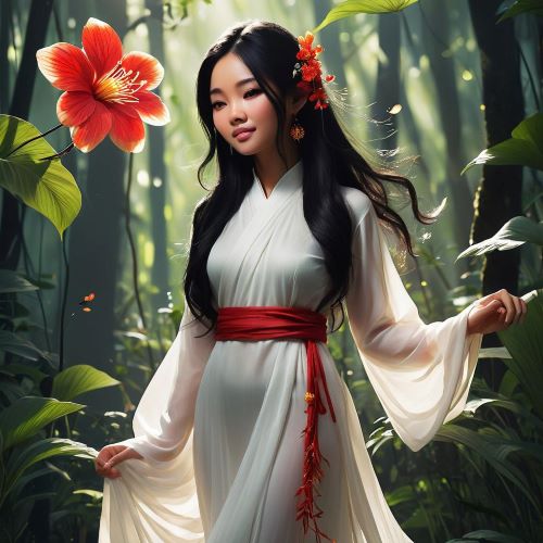 The Vietnamese mother goddess Lieu Hanh in a dense Vietnamese forest