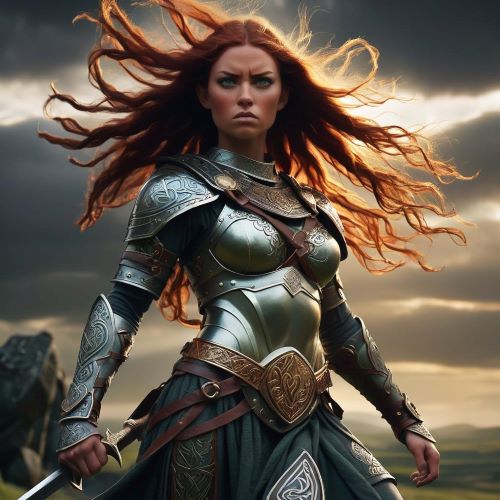 Image of the Celtic war and sovereignty goddess Macha, embodying strength, prophecy, and kingship.