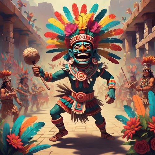 Image of the Aztec god of music, dance, and festivals, Macuilxochitl, embodying joy and celebration