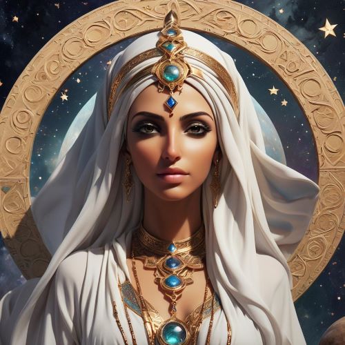 Image of the Arabian goddess of fate and destiny, Manat, symbolizing time and divine judgment