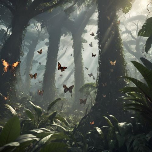 Mbuti_ Dense forest with spiritual influences representing Mbuti and Twa mythology