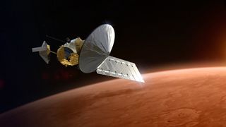 Artist's illustration of the spacecraft that Rocket Lab proposed for NASA's $700 million Mars Telecommunications Network mission,