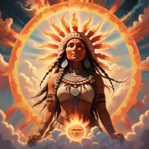 Aba’ Binni’li’, the Chickasaw creator deity, represented as radiant sun above sacred clouds