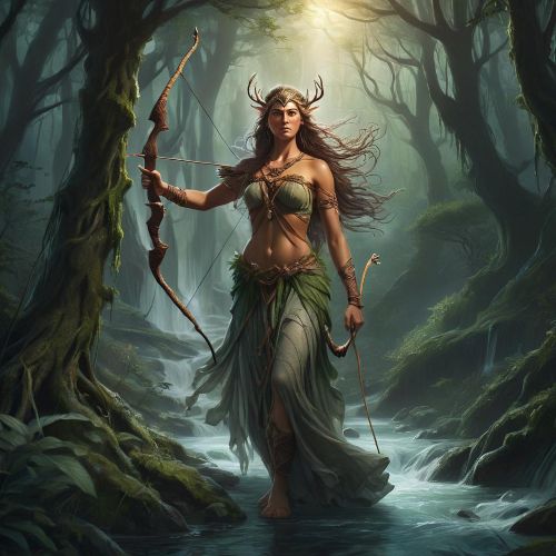 Abnoba depicted as a serene woodland deity symbolizing forests, rivers, and the sacred spirit of nature