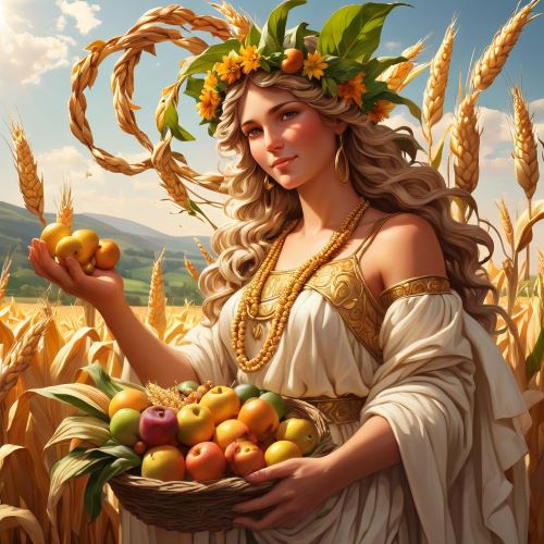 Abundantia depicted in radiant art as the goddess of wealth and prosperity, overflowing with abundance and blessings.