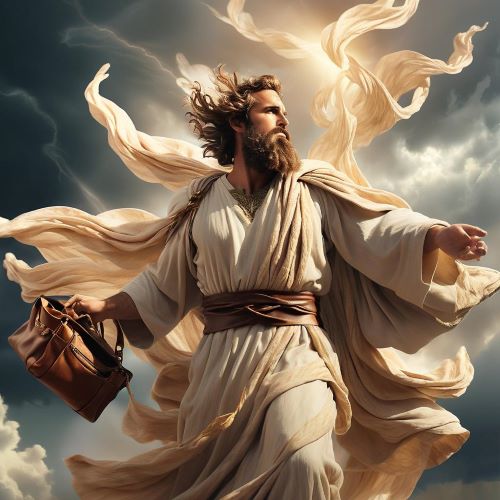 Aeolus depicted in mythic art as a divine ruler of winds symbolizing control and elemental power.