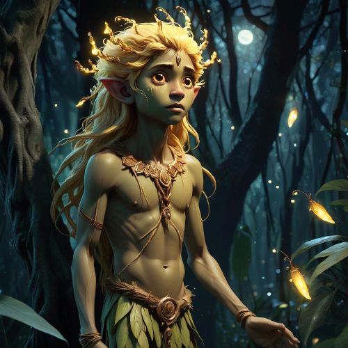 Depiction of Aghoy, the Tree Spirit, emerging from the trunk with leafy form.