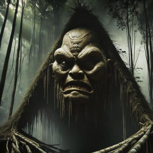 Depiction of Akop, the Corpse Eater, portrayed as a ghastly figure devouring the remains of the dead.