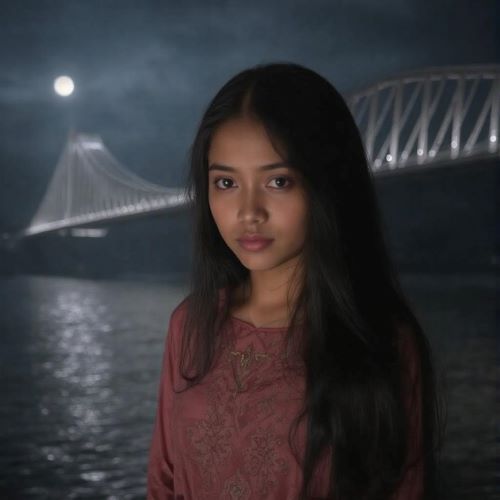 Ancol Bridge Ghost depicted in mythic art as a haunting spirit symbolizing fear, mystery, and local folklore.