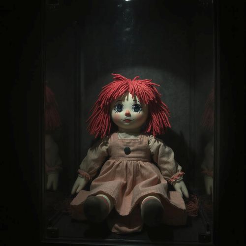 Image of Annabelle, the haunted doll with eerie lifelike features and unsettling presence.