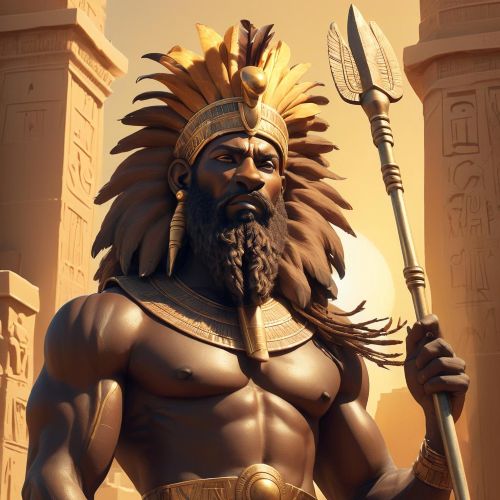 Arensnuphis depicted as a dignified warrior deity embodying protection, strength, and sacred authority