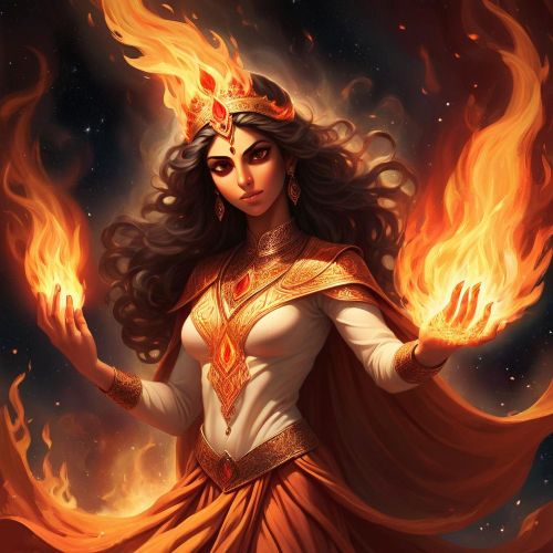 Atar depicted in mythic art as a sacred embodiment of divine fire and purity.