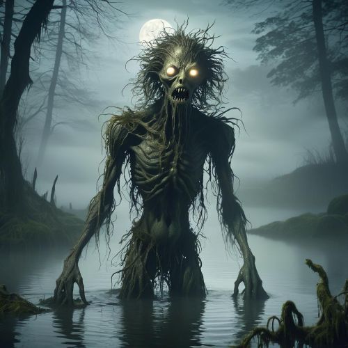 "Baak, the Water Demon, emerging from turbulent waters with a menacing expression."