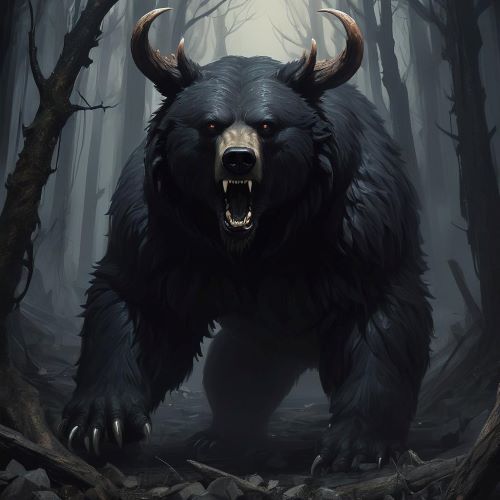 Bauk depicted in dark folklore art as a shadowy creature embodying fear and lurking danger.