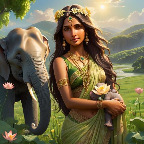 Image of Bhumi, the sacred Earth goddess symbolizing fertility, growth, and nurturing life.