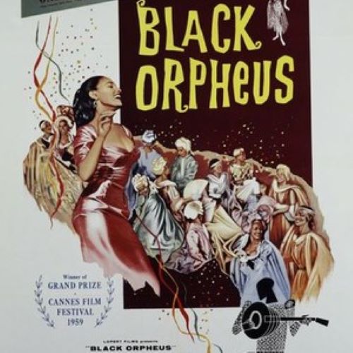 Black Orpheus depicted in mythic art as a modern retelling of the Orpheus myth, symbolizing love, fate, and tragedy.