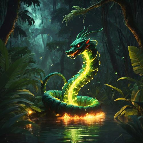 Boitata depicted in dynamic art as a fiery serpent guardian symbolizing protection, vigilance, and supernatural force.