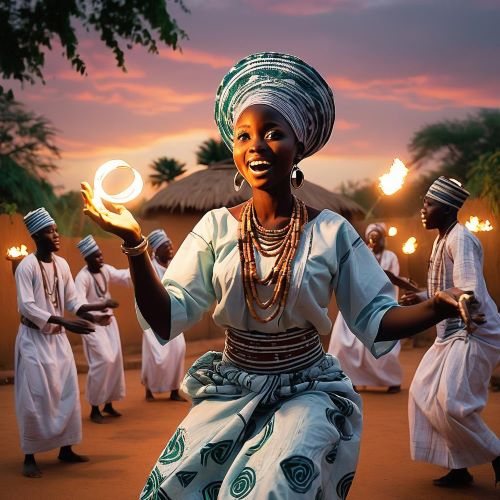 Bori depicted in mystical art as a shadowy spirit embodying protection, mischief, and ancestral energy.