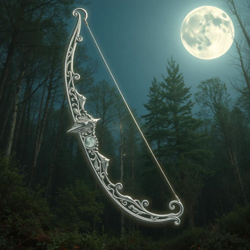 Bow of Diana depicted in mythic art as a sacred weapon symbolizing the divine power and precision of Diana.