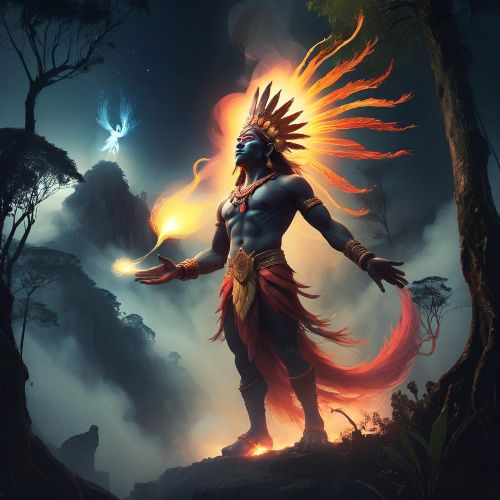 Digital artwork of Bulalakaw soaring through flames and sparks