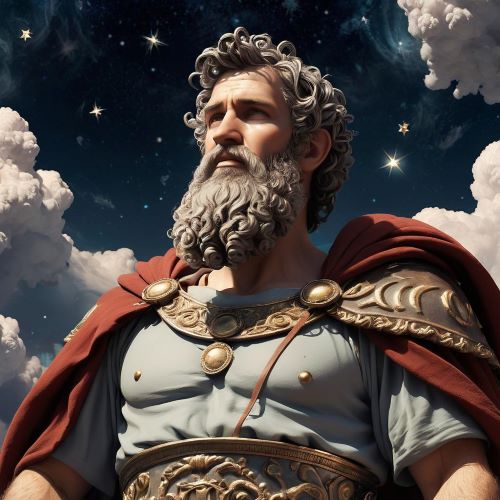 Caelus depicted in ethereal art as the Roman sky god embodying the heavens, vastness, and cosmic order.