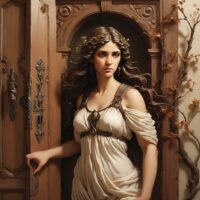 Roman goddess Cardea shown standing next to a door